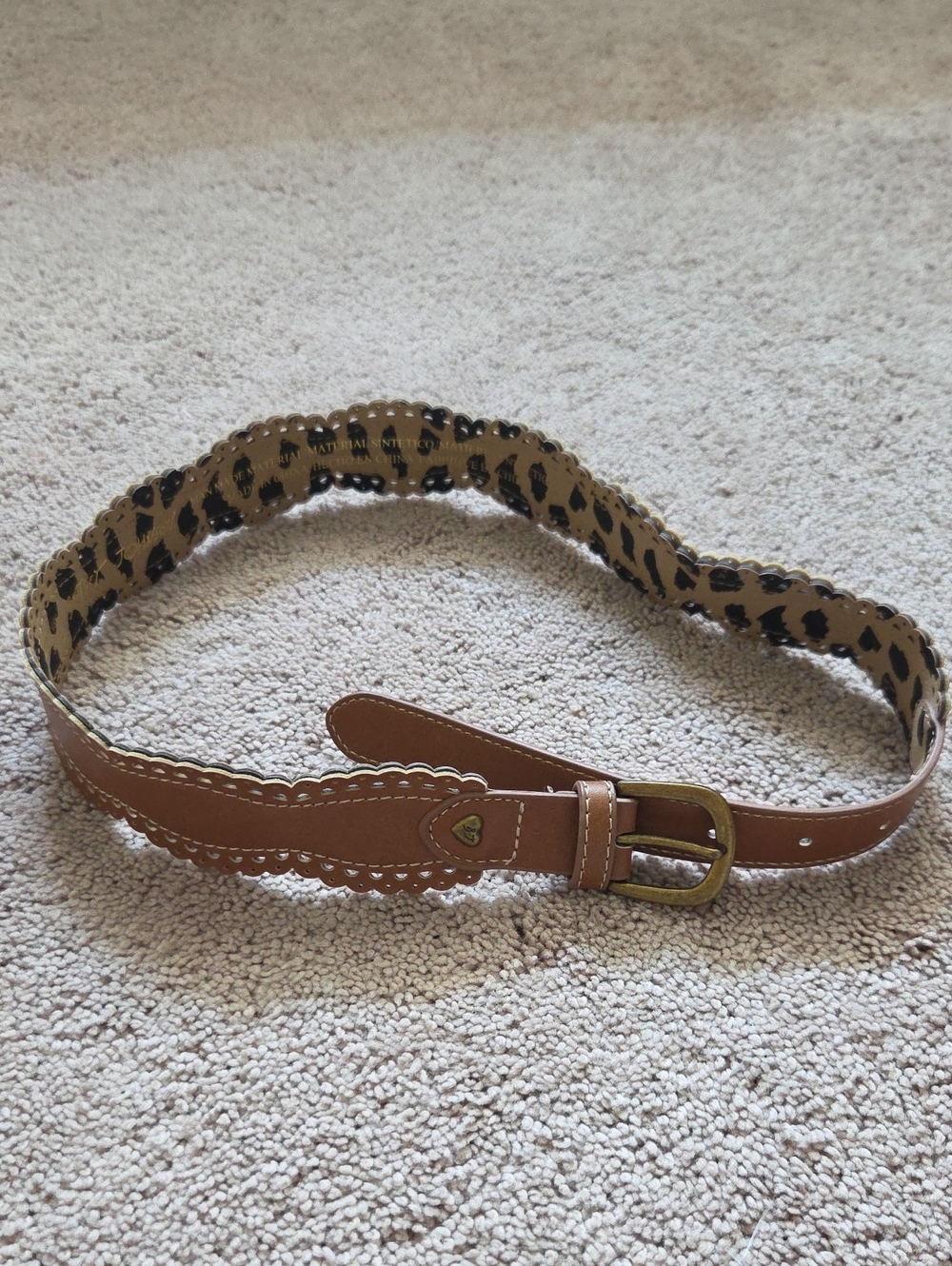 Betsey Johnson Tan Scalloped Belt with Leopard Inner Print